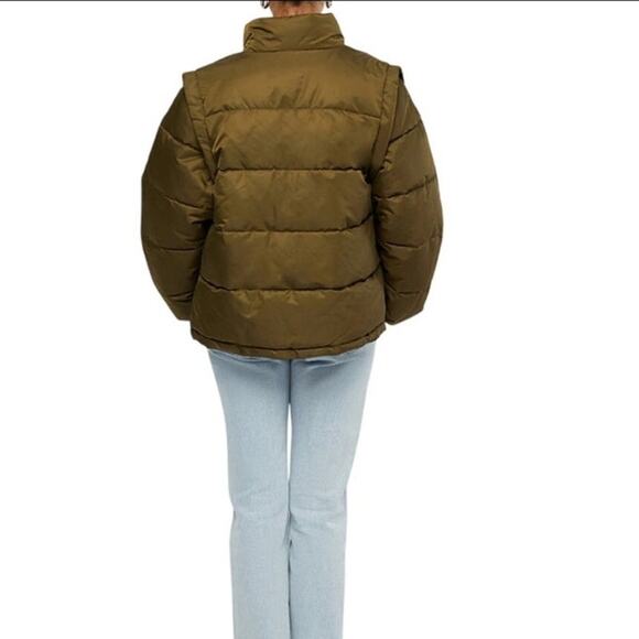 WE WORE WHAT Puffer Jacket With Removable Sleeves Oversized Size Small Green - Picture 4 of 6